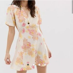 Free People Women's Pink and Yellow Dress